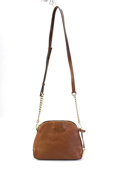 Michael Kors Pebbled Leather Chain Link Strap Zip Through Shoulder Handbag Brown
