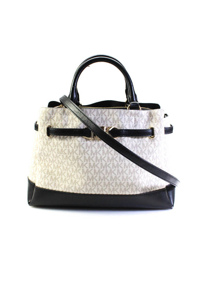 Michael Kors Womens Vanilla Black Large CZ Belted Satchel Bag Handbag