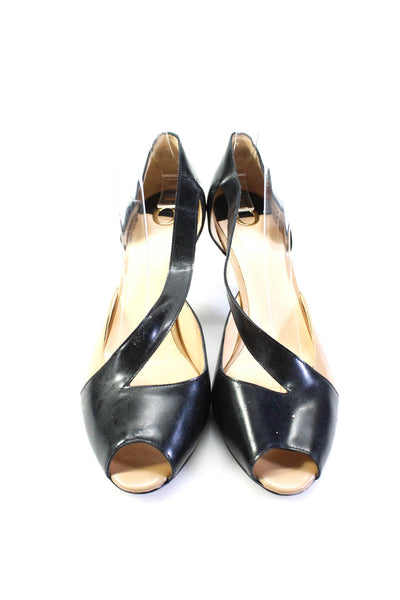 O Jour Womens Black Brown Leather Color Block Peep Toe Heels D'Orsay Shoes Size9