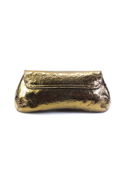 Anya Hindmarch Womens Crackled Metallic Leather Flower Clutch Handbag Gold