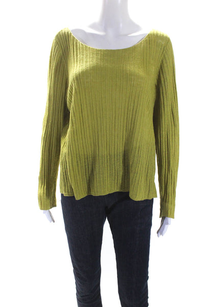 Eileen Fisher Womens Rib Knit Long Sleeve Top Green Size Small