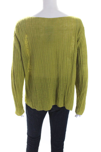 Eileen Fisher Womens Rib Knit Long Sleeve Top Green Size Small