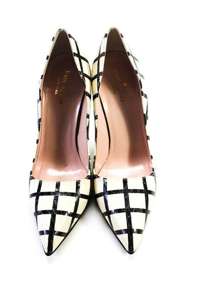 Kate Spade New York Womens Leather Plaid Pointed Toe Pumps White Black Size 7 B