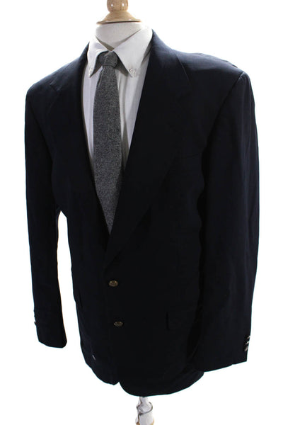 Oscar de la Renta Mens Navy Blue Two Button Long Sleeve Blazer Size 42L