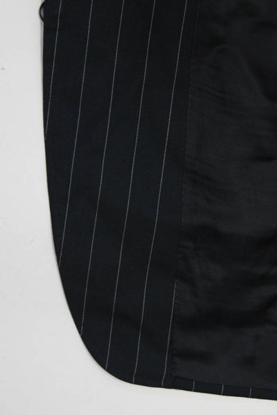 Canali Mens Dark Navy Wool Striped Three Button Long Sleeve Blazer Size 50R