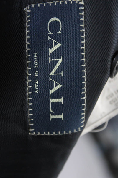 Canali Mens Dark Navy Wool Striped Three Button Long Sleeve Blazer Size 50R