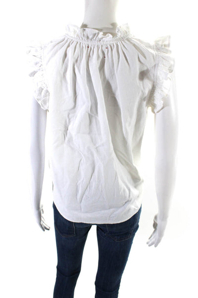 Xirena Womens White Cotton Floral Embroidered Short Sleeve Blouse Top Size XS