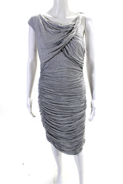 Karen Millen Womens Jersey Knit Ruched Zip Up Sheath Dress Gray Size 8