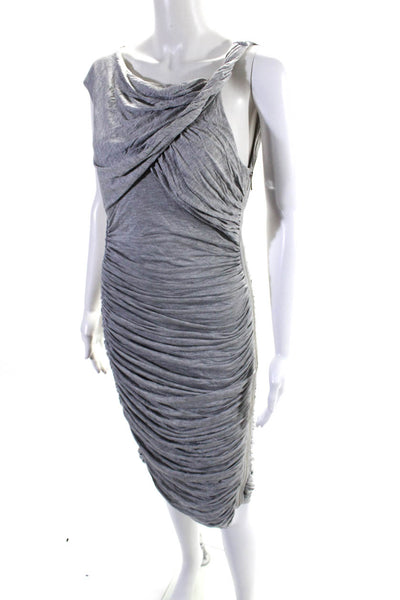 Karen Millen Womens Jersey Knit Ruched Zip Up Sheath Dress Gray Size 8