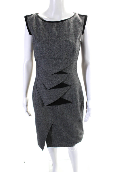 Karen Millen Womens Wool Cascade Ruffled Sleeveless Sheath Dress Black Size 8