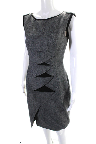 Karen Millen Womens Wool Cascade Ruffled Sleeveless Sheath Dress Black Size 8