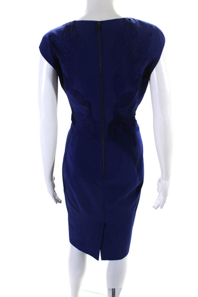 Karen Millen Womens Back Zip Short Sleeve V Neck Sheath Dress Dark Blue Size 8