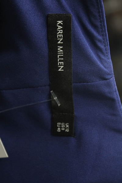 Karen Millen Womens Back Zip Short Sleeve V Neck Sheath Dress Dark Blue Size 8