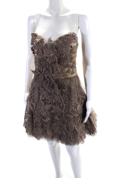 Karen Millen Womens Side Zip Floral Embroidered Sweetheart Dress Brown Size 8