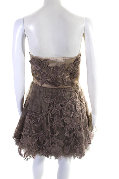 Karen Millen Womens Side Zip Floral Embroidered Sweetheart Dress Brown Size 8