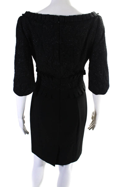 Karen Millen Womens Back Zip Half Sleeve Scoop Neck Ruffled Sheath Dress Black 8