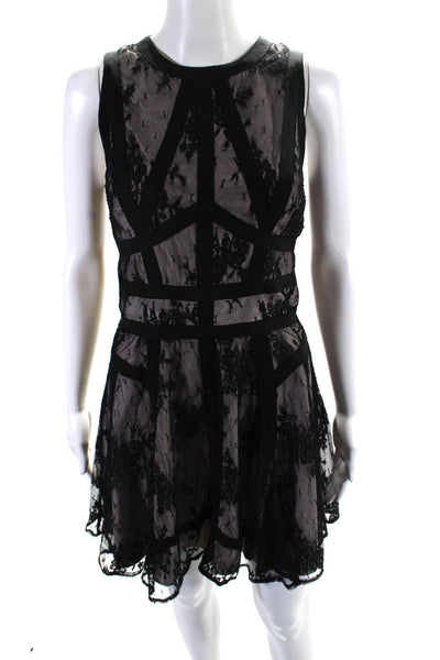 Karen Millen Womens Crew Neck Lace Overlay A Line Dress Black Brown Size 8