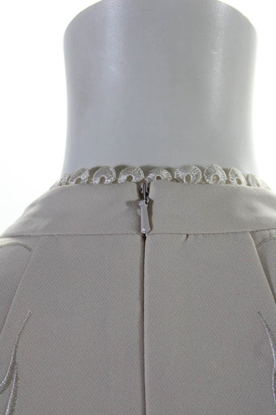 Karen Millen Womens Sleeveless Mock Neck Floral Embroidered Dress Beige Size 8