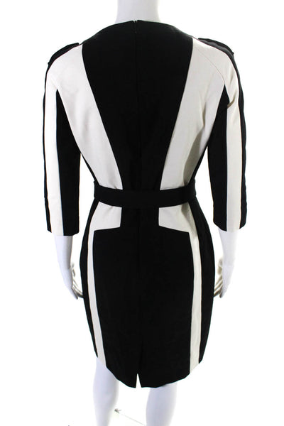 Karen Millen Womens Scoop Neck Geometric Trim Sheath Dress Black White Size 8