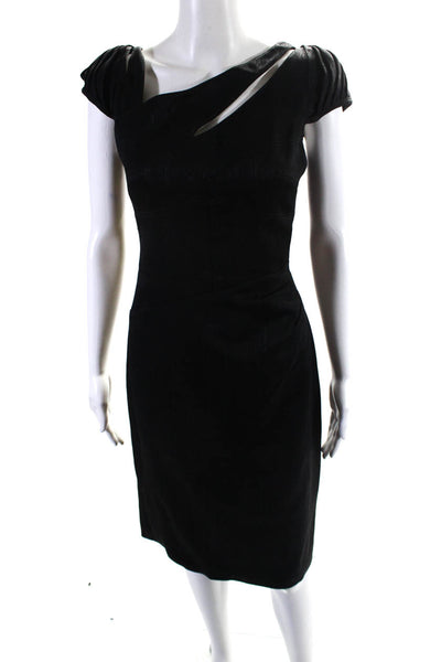 Karen Millen Womens Back Zip Asymmetrical Neckline Sheath Dress Black Size 8