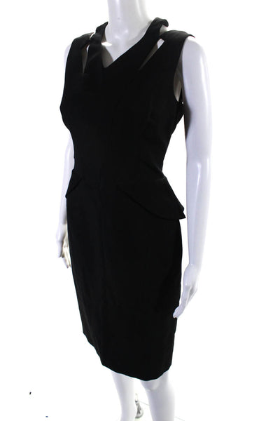 Karen Millen Womens Back Zip Sleeveless Cut Out V Neck Sheath Dress Black Size 8