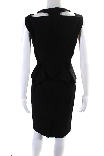 Karen Millen Womens Back Zip Sleeveless Cut Out V Neck Sheath Dress Black Size 8