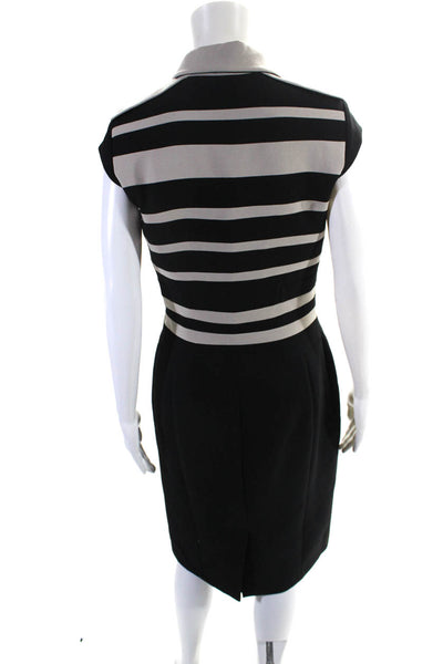 Karen Millen Womens Side Zip Collared Striped Sheath Dress Black Brown Size 8