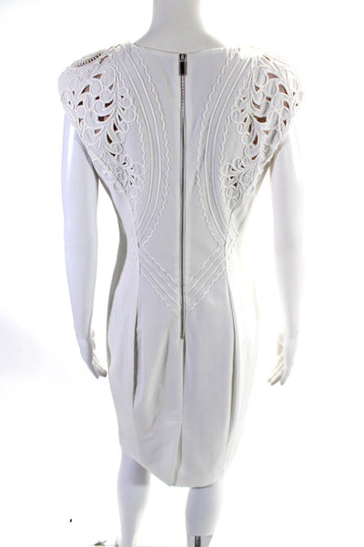Karen Millen Womens Back Zip Sleeveless Embroidered Sheath Dress White Size 8
