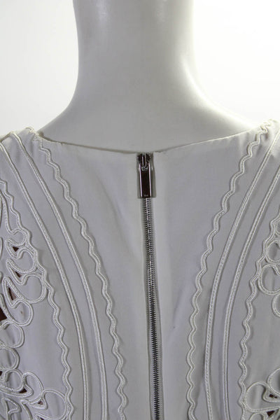 Karen Millen Womens Back Zip Sleeveless Embroidered Sheath Dress White Size 8