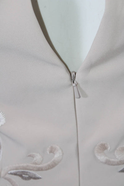 Karen Millen Womens Back Zip V Neck Floral Embroidered Sheath Dress Nude Size 8