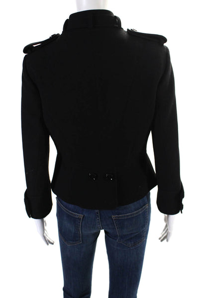 Karen Millen Womens Button Up Pocket Front Crew Neck Light Jacket Black Size 8