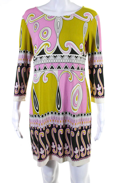 Ali Ra Womens 3/4 Sleeve Scoop Neck Printed Knit Dress Multicolored Size Small
