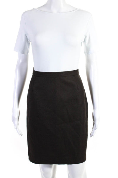 Max Mara Womens Knee Length Woven Pencil Skirt Dark Brown Wool Size 8