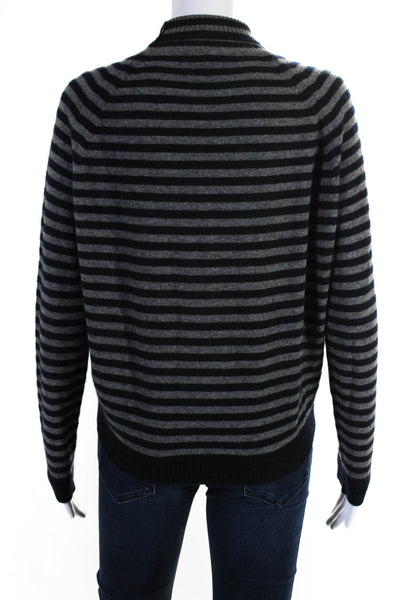 Vince Womens Oversize Stripe Turtleneck Sweater Navy Gray Cashmere Size XS