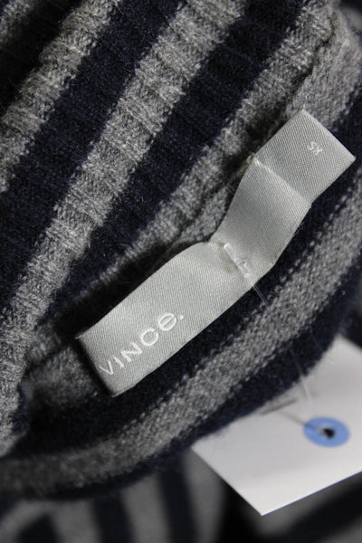 Vince Womens Oversize Stripe Turtleneck Sweater Navy Gray Cashmere Size XS
