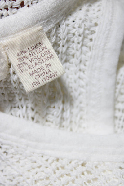 Inhabit Womens Open Knit Scoop Neck Tank Top Blouse White Size Petite
