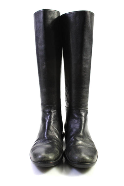 Prada Womens Knee High Flat Leather Tall Boots Black Size 35.5 5.5