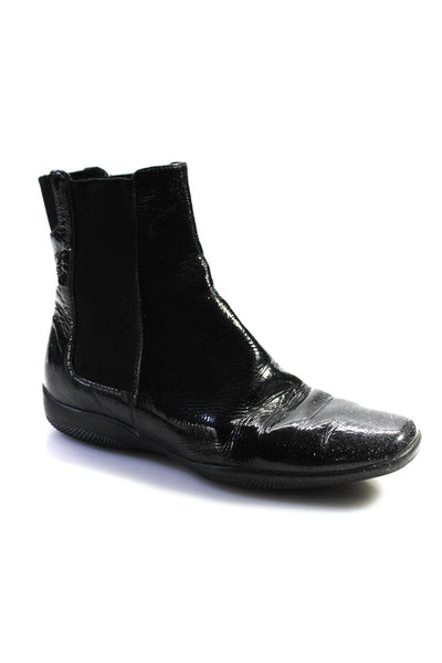 Prada Womens Square Toe Flat Patent Leather Pull On Ankle Boots Black 35.5 5.5