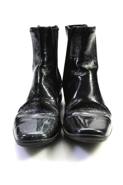 Prada Womens Square Toe Flat Patent Leather Pull On Ankle Boots Black 35.5 5.5