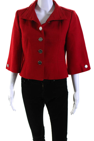 Karen Millen Womens High Neck 3/4 Sleeve Button Up Blazer Jacket Red Size 8