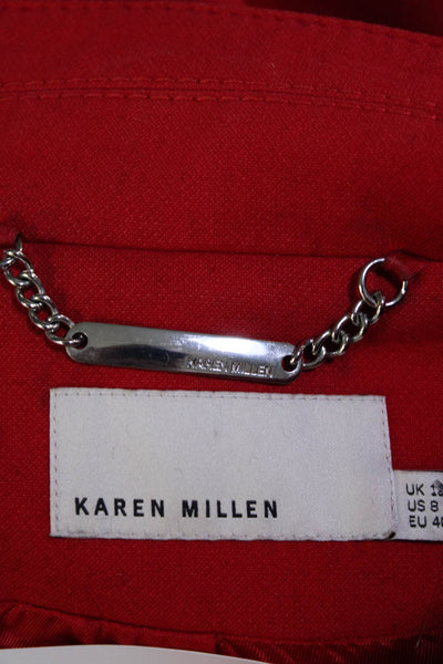 Karen Millen Womens High Neck 3/4 Sleeve Button Up Blazer Jacket Red Size 8