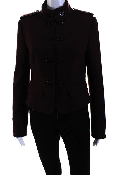 Karen Millen Womens Collared Long Sleeve Button Up Blazer Jacket Burgundy Size 8