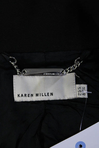 Karen Millen Womens Collared Long Sleeve Button Up Blazer Jacket Black Size 8
