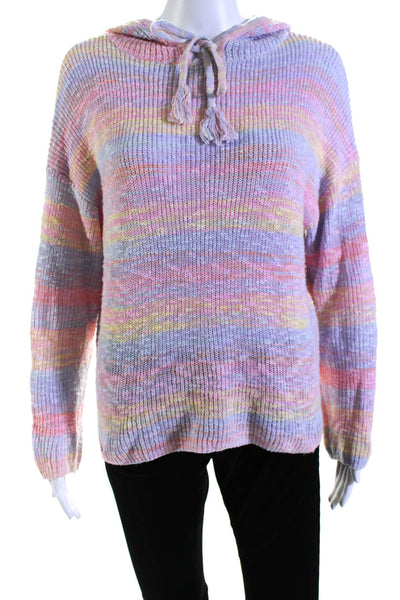 27 Miles Womens Variegated Knit Pastel Hooded Sweater Pink Purple Yellow Small