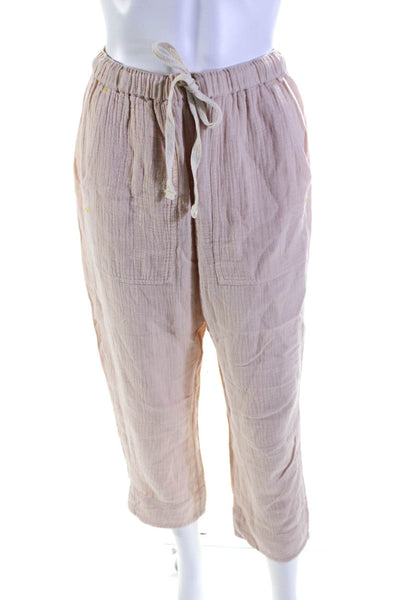 Kerri Rosenthal Womens Elastic Waist Gauze Straight Crop Pants Light Pink Small