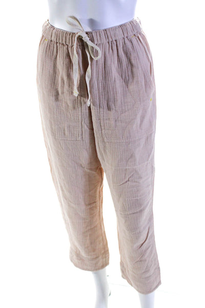 Kerri Rosenthal Womens Elastic Waist Gauze Straight Crop Pants Light Pink Small