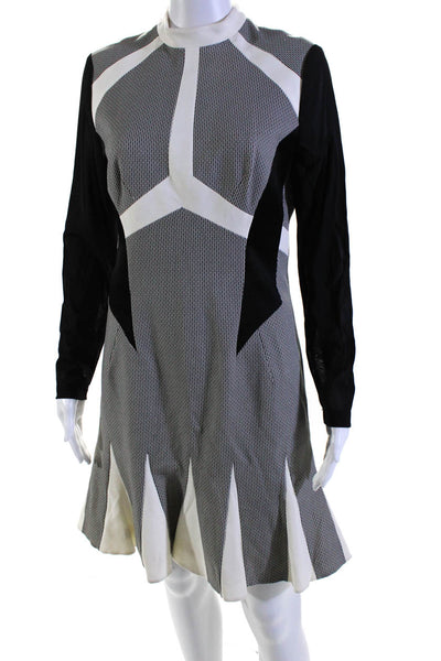 Karen Millen Womens Abstract High Neck Sheer Sleeve Zip Up Dress Black Size 10