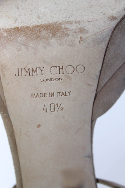 Jimmy Choo Womens Suede Peep Toe Buckled Stiletto Heels Beige Size EUR40.5