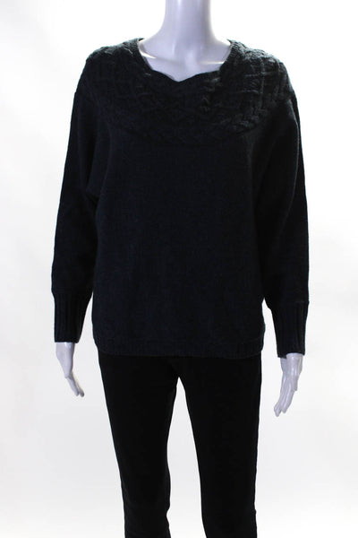 Joie Womens Wool Knitted Textured Round Neck Long Sleeve Sweater Blue Size S
