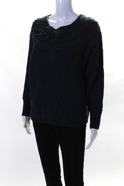 Joie Womens Wool Knitted Textured Round Neck Long Sleeve Sweater Blue Size S